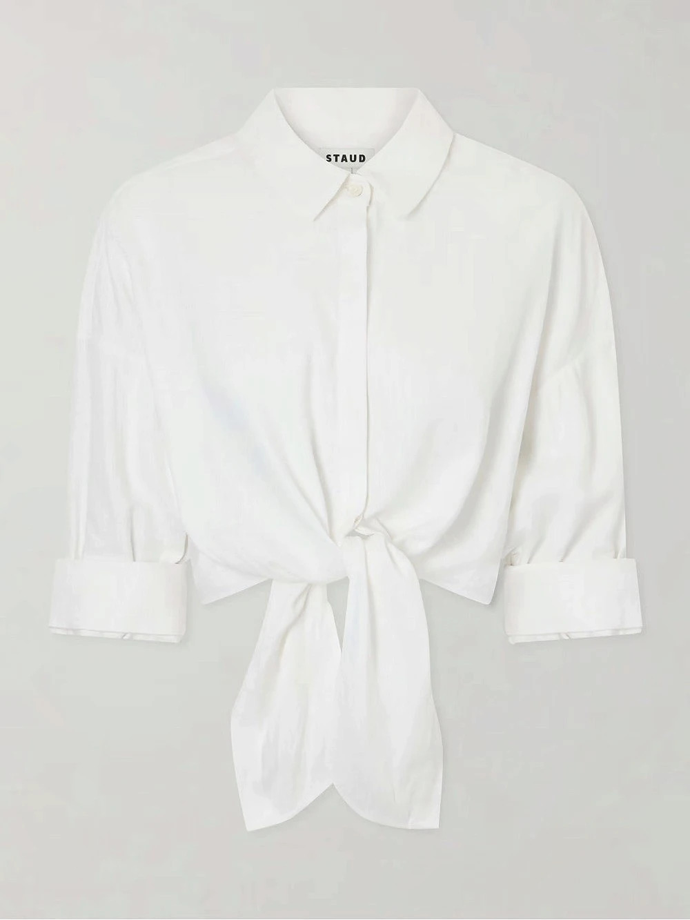 STAUD Lisa Tie-Front Cropped Poplin Shirt White NWOT